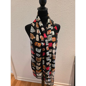 Women's Chico's Black and Red Bottle Print Scarf One Size